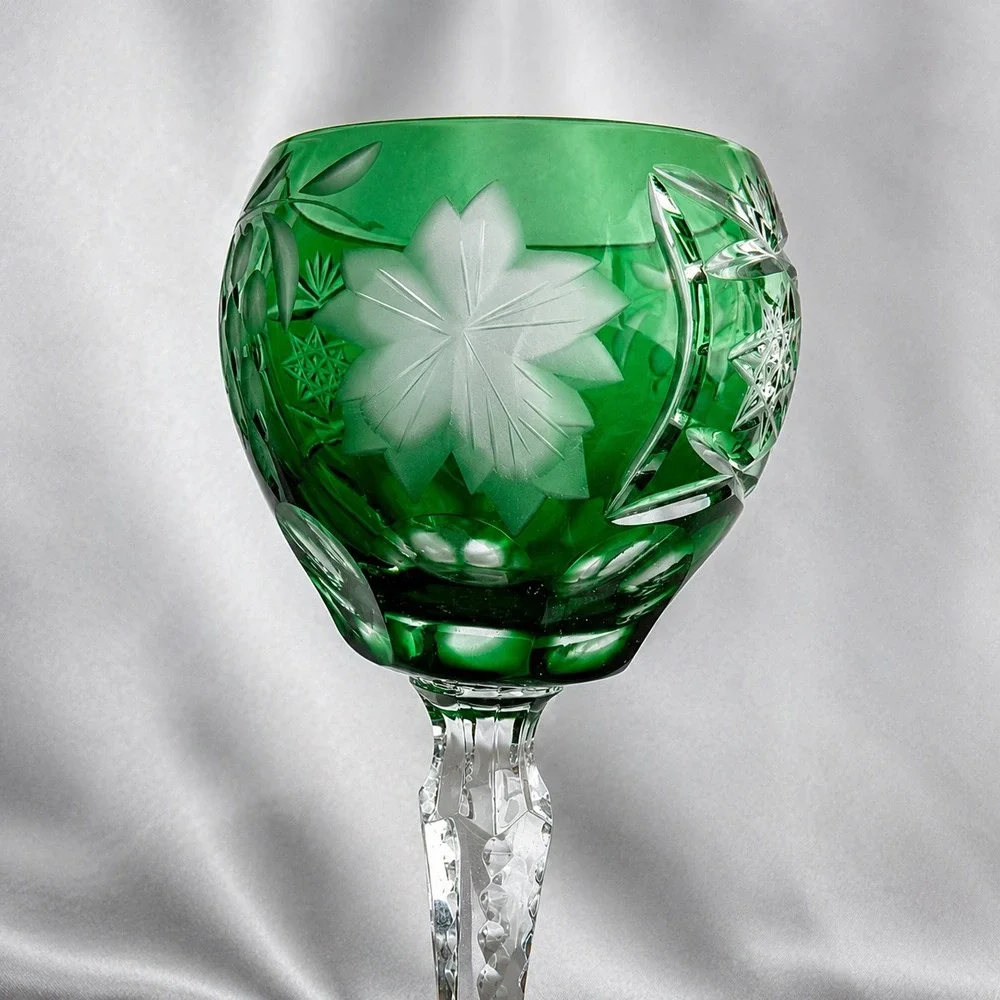 Bohemian Cut to Clear 4 colors Crystal Wine Hocks Glasses 8.25in